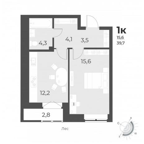 Вариант №7643, 1-комнатная квартира в жилом комплексе Расцветай на Авиастроителей