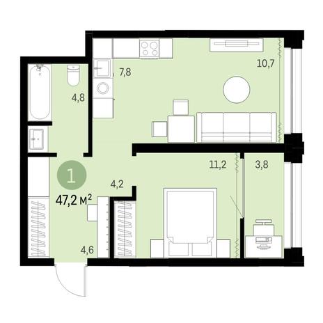 Вариант №6125, 2-комнатная квартира в жилом комплексе 