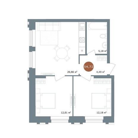 Вариант №15006, 3-комнатная квартира в жилом комплексе 19|56 Кварталы Телецентра
