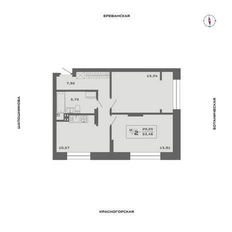 Вариант №13531, 2-комнатная квартира в жилом комплексе Пшеница
