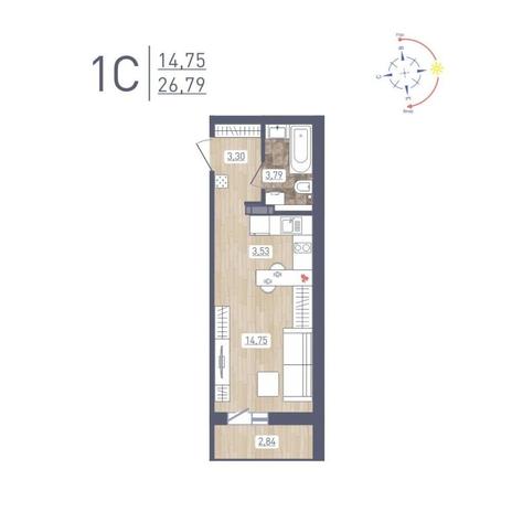 Вариант №8764, 1-комнатная квартира в жилом комплексе Акация на Кедровой