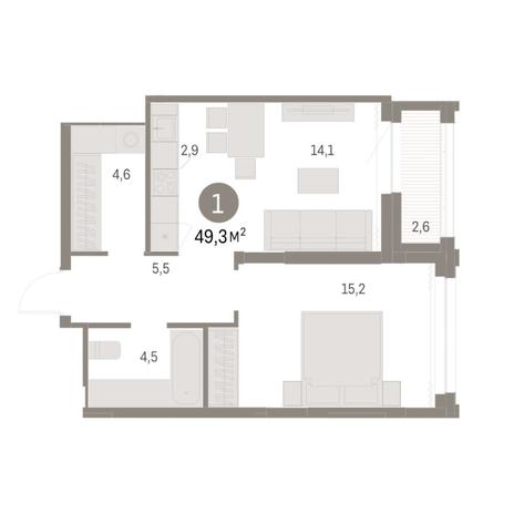 Вариант №8376, 2-комнатная квартира в жилом комплексе Цивилизация
