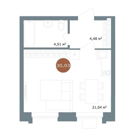 Вариант №14440, 1-комнатная квартира в жилом комплексе 