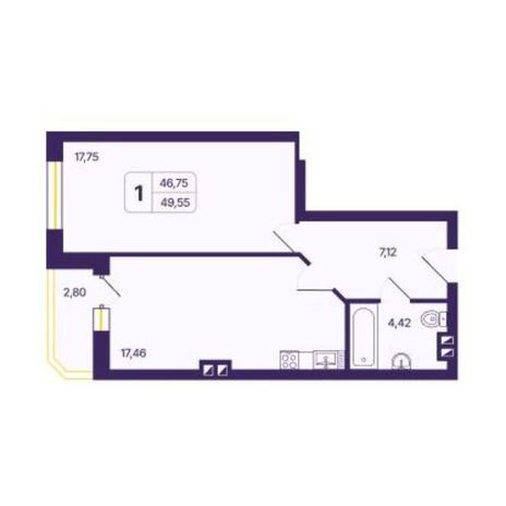 Вариант №13522, 1-комнатная квартира в жилом комплексе 