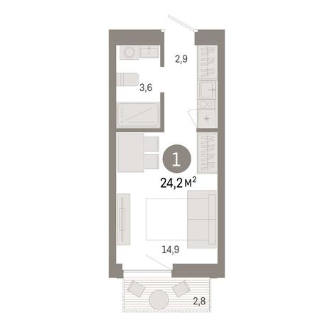 Вариант №15512, 1-комнатная квартира в жилом комплексе Чистая Слобода