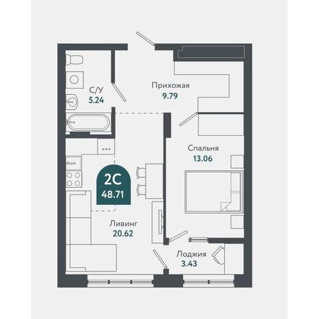 Вариант №15702, 2-комнатная квартира в жилом комплексе Tesla Park