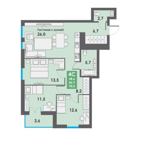 Вариант №7177, 4-комнатная квартира в жилом комплексе Облака