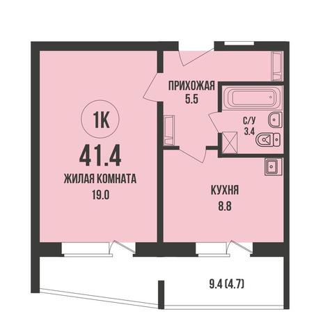 Вариант №17330, 1-комнатная квартира в жилом комплексе Приозерный