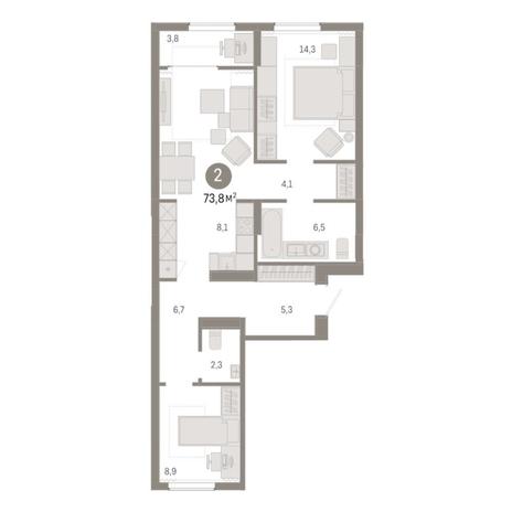 Вариант №8279, 3-комнатная квартира в жилом комплексе Тайм сквер