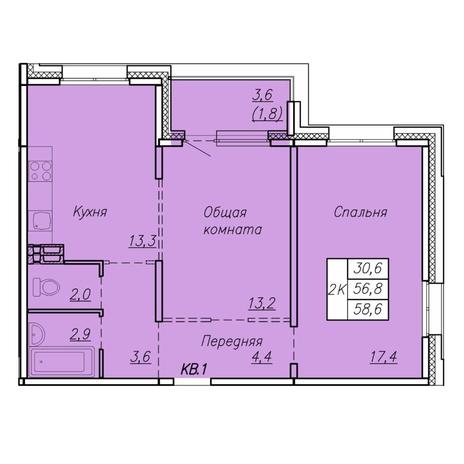 Вариант №7431, 2-комнатная квартира в жилом комплексе Галактика