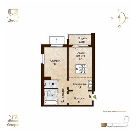 Вариант №14262, 2-комнатная квартира в жилом комплексе Околица