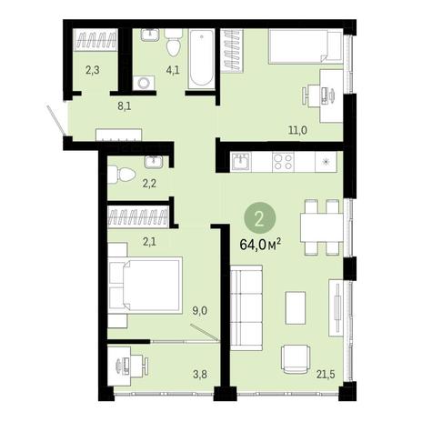Вариант №6849, 3-комнатная квартира в жилом комплексе Акварельный 3.0