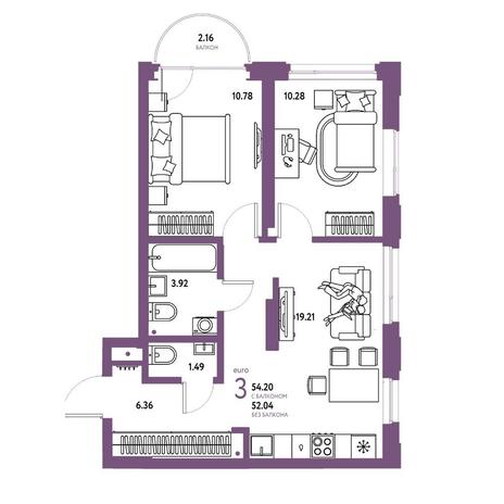 Вариант №15835, 3-комнатная квартира в жилом комплексе Tesla Park