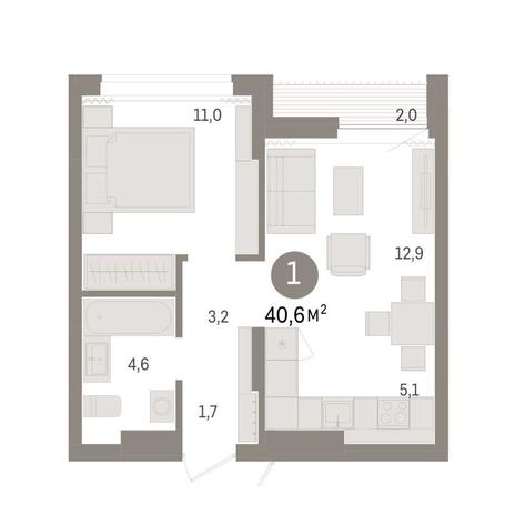 Вариант №8999, 1-комнатная квартира в жилом комплексе 