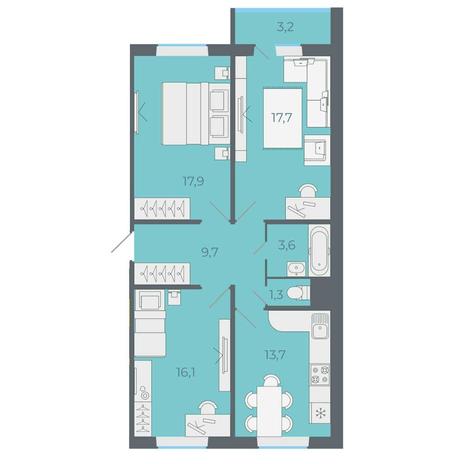 Вариант №7513, 3-комнатная квартира в жилом комплексе Акварельный 3.0