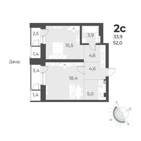 Вариант №8444, 2-комнатная квартира в жилом комплексе Нормандия-Неман