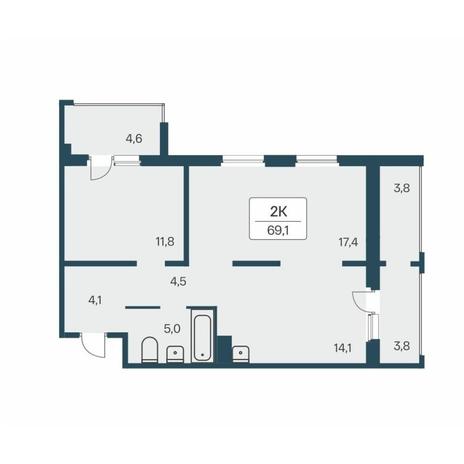 Вариант №13934, 2-комнатная квартира в жилом комплексе 