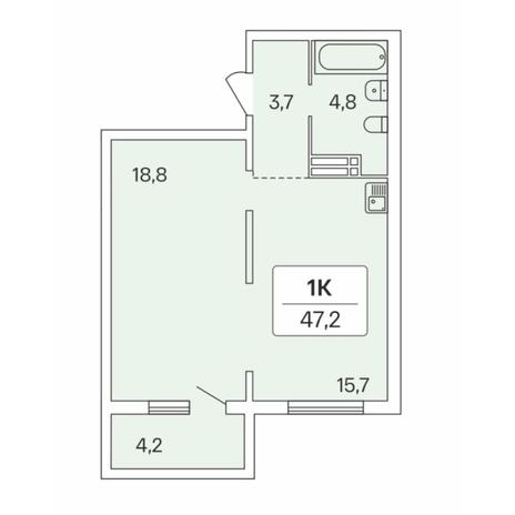 Вариант №7703, 1-комнатная квартира в жилом комплексе 