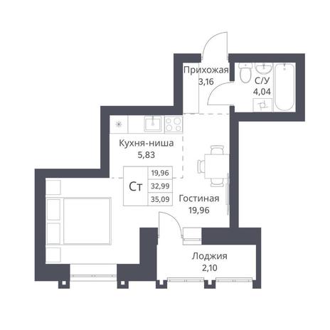 Вариант №14166, 1-комнатная квартира в жилом комплексе Gorizont