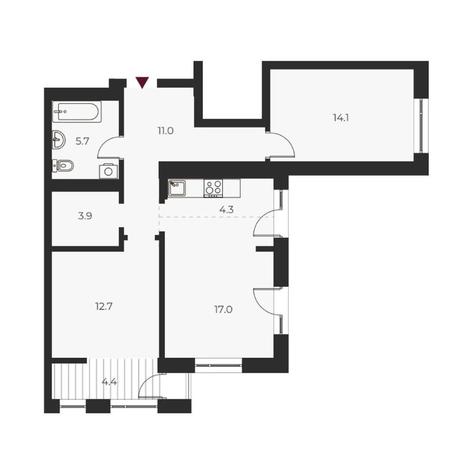 Вариант №14128, 3-комнатная квартира в жилом комплексе Баланс (Balance)