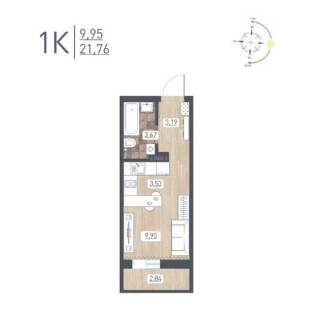 Вариант №13743, 1-комнатная квартира в жилом комплексе 