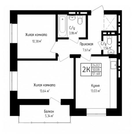 Вариант №7092, 2-комнатная квартира в жилом комплексе Классик (Classic)