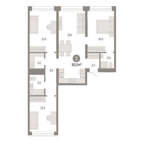 Вариант №14926, 3-комнатная квартира в жилом комплексе Баланс (Balance)