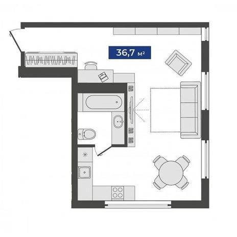 Вариант №9835, 1-комнатная квартира в жилом комплексе Беринг