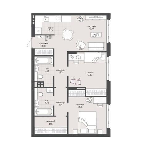 Вариант №15440, 2-комнатная квартира в жилом комплексе Горская лагуна