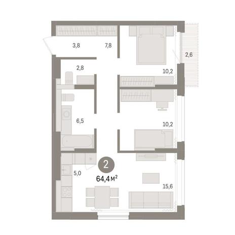 Вариант №9030, 2-комнатная квартира в жилом комплексе 