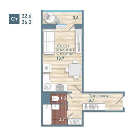 Вариант №9811, 1-комнатная квартира в жилом комплексе 