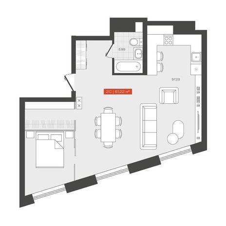 Вариант №13694, 1-комнатная квартира в жилом комплексе 