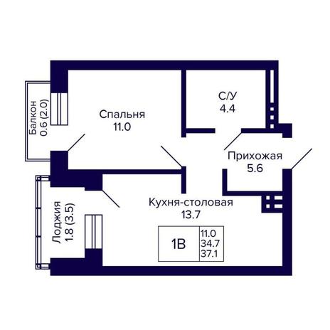 Вариант №14322, 1-комнатная квартира в жилом комплексе Сподвижники