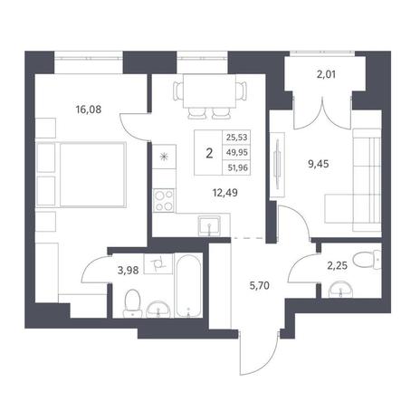 Вариант №14426, 2-комнатная квартира в жилом комплексе Расцветай на Авиастроителей