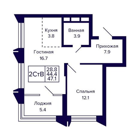 Вариант №16161, 2-комнатная квартира в жилом комплексе Citatum