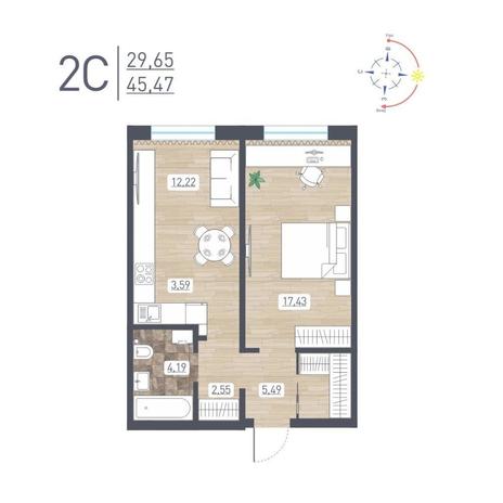 Вариант №13733, 2-комнатная квартира в жилом комплексе 