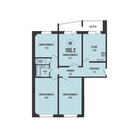 Вариант №13111, 4-комнатная квартира в жилом комплексе 