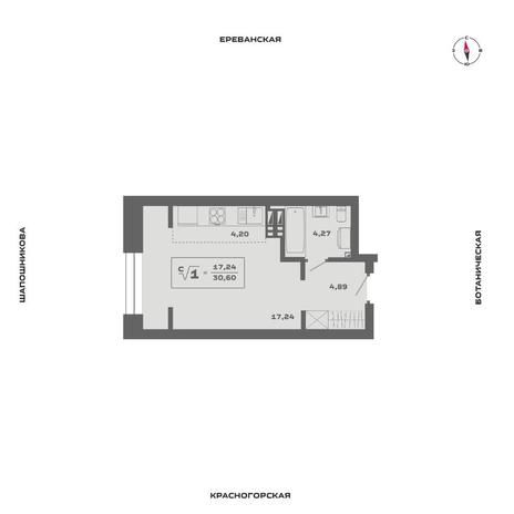 Вариант №15592, 1-комнатная квартира в жилом комплексе Чистая Слобода
