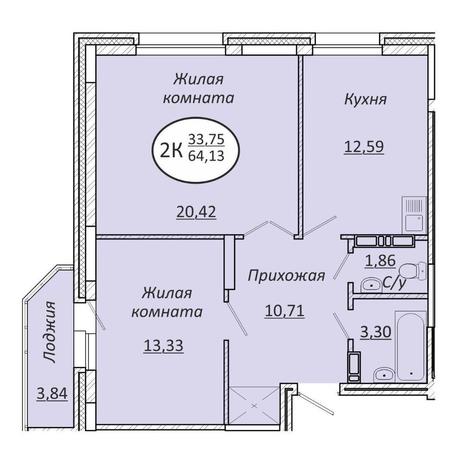 Вариант №13583, 2-комнатная квартира в жилом комплексе 