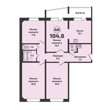 Вариант №7620, 4-комнатная квартира в жилом комплексе Приозерный