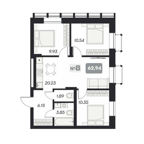 Вариант №13455, 4-комнатная квартира в жилом комплексе 