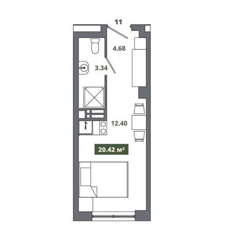 Вариант №12515, 1-комнатная квартира в жилом комплексе 