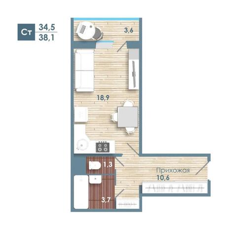 Вариант №12783, 1-комнатная квартира в жилом комплексе 
