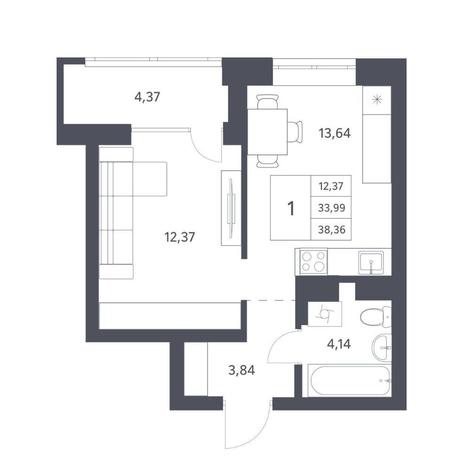 Вариант №11533, 1-комнатная квартира в жилом комплексе 