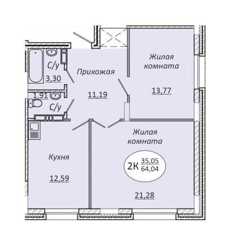 Вариант №10097, 2-комнатная квартира в жилом комплексе 