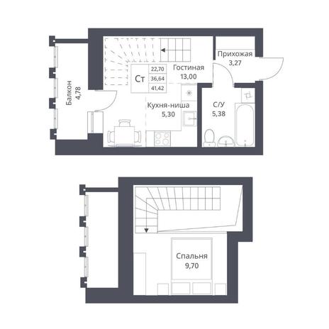 Вариант №14211, 1-комнатная квартира в жилом комплексе Цивилизация