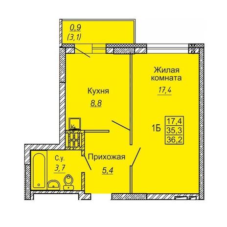 Вариант №13483, 1-комнатная квартира в жилом комплексе Аэропорт