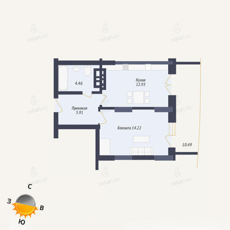 Вариант №533, 1-комнатная квартира в жилом комплексе Калининский