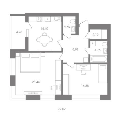Вариант №6929, 2-комнатная квартира в жилом комплексе ALMOND