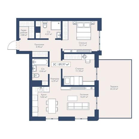 Вариант №17730, 3-комнатная квартира в жилом комплексе Баланс (Balance)